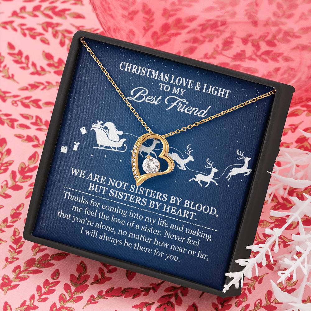 Best Friend Christmas Necklace – Sisters by Heart Gift, Holiday Heart Pendant with Message Card