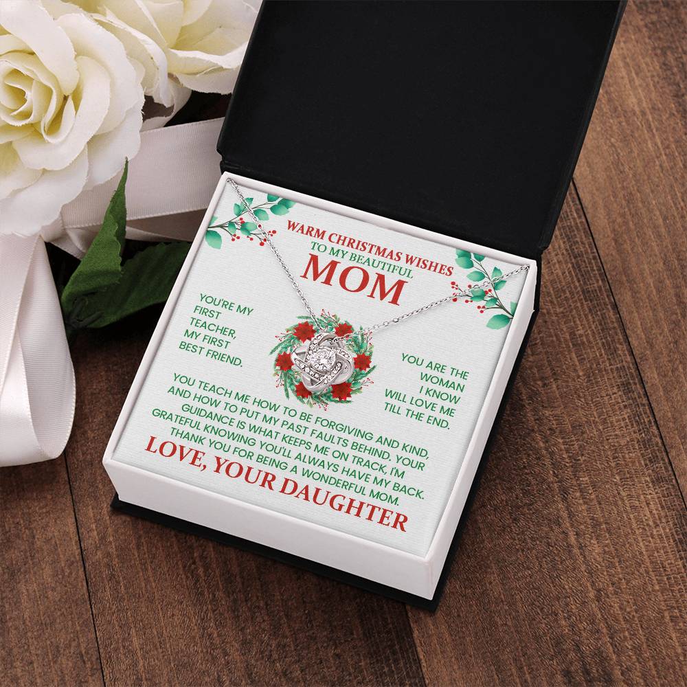 Christmas Necklace Gift for Mom from Daughter – Warm Christmas Wishes Message Card Jewelry | Holiday Gift for Mother