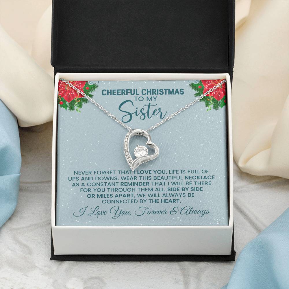 Christmas Necklace for Sister – Cheerful Christmas Message Card Gift, Heart Pendant Jewelry for Sisters