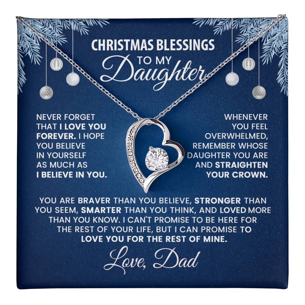 Christmas Blessings Daughter Necklace from Dad – Heart Pendant with Inspirational Message Card