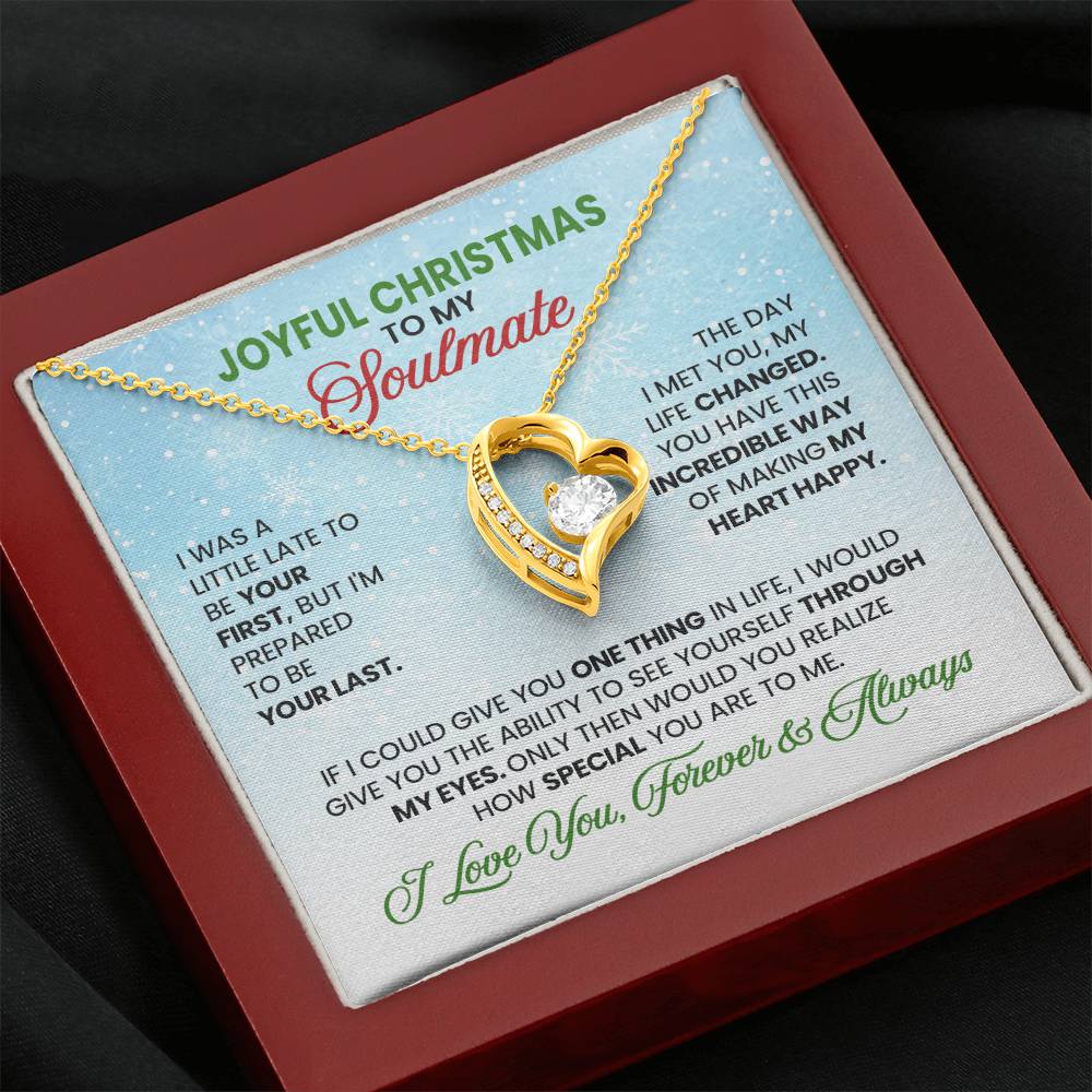 Joyful Christmas Soulmate Necklace – Gold Heart Pendant with Romantic Message Card