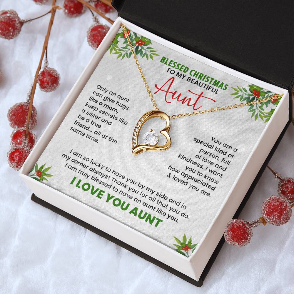 Christmas Necklace for Aunt – Blessed Christmas Message Card Gift, Heart Pendant Jewelry for Auntie