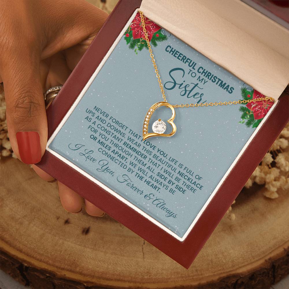 Christmas Necklace for Sister – Cheerful Christmas Message Card Gift, Heart Pendant Jewelry for Sisters