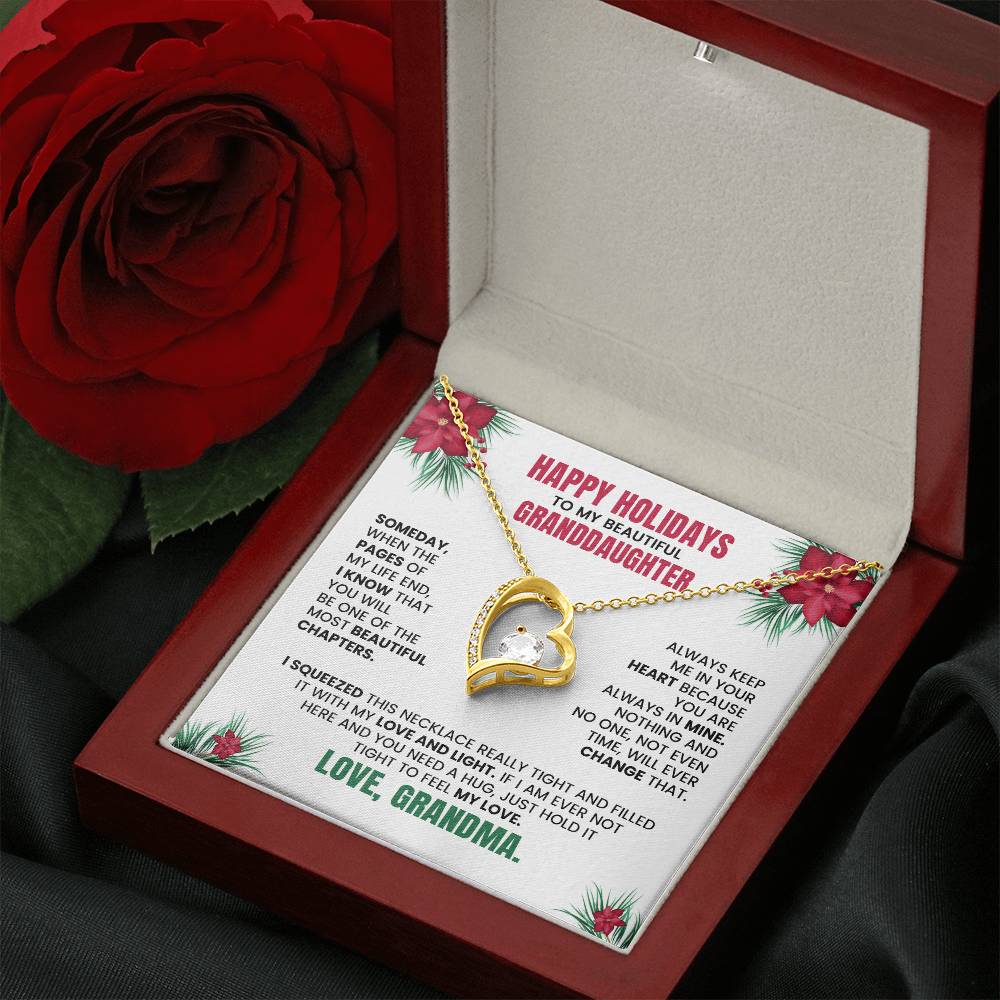 Happy Holidays Necklace for Granddaughter – Christmas Gift from Grandma with Heart Pendant & Message Card