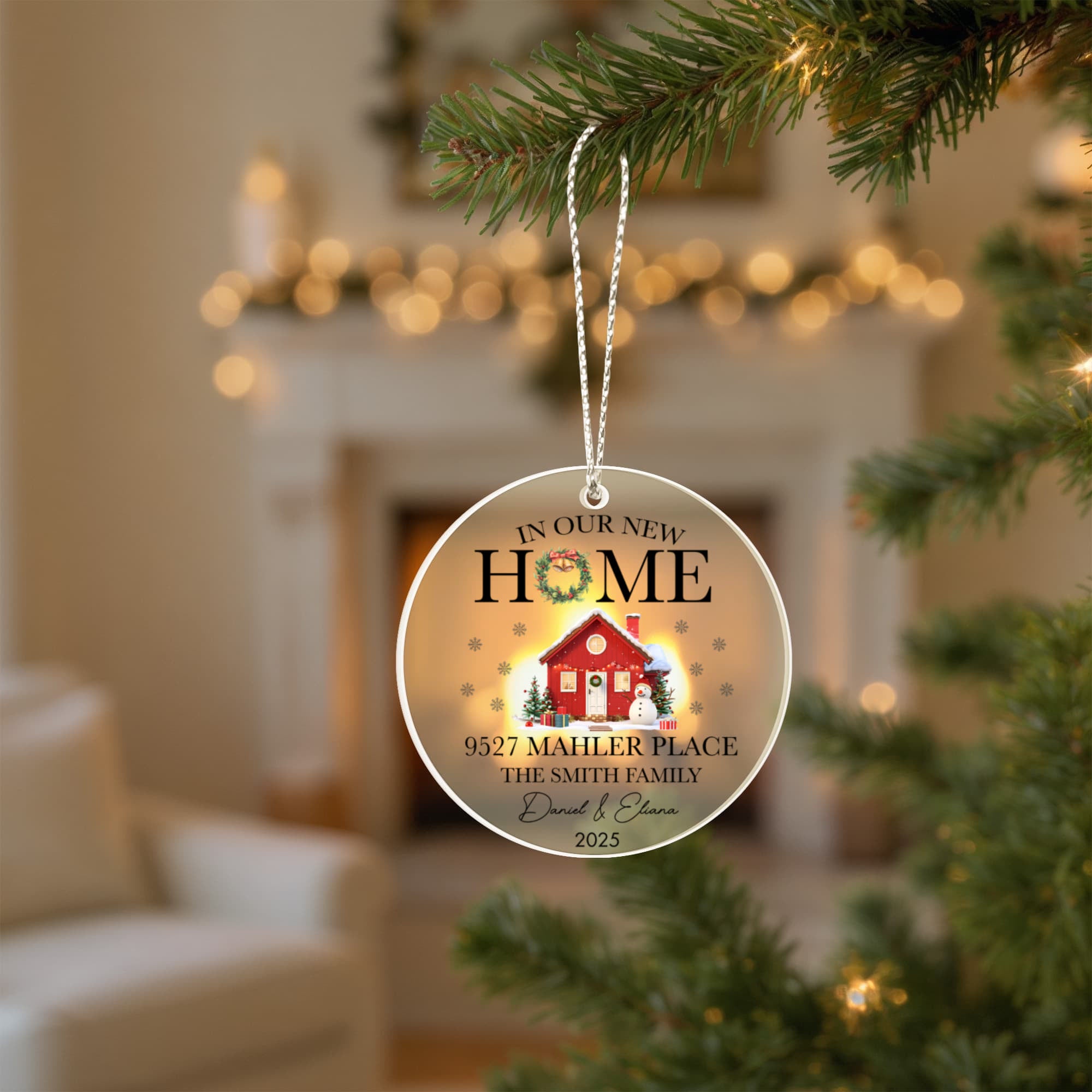 Custom Red House New Home Ornament – Personalized Address & Family Name Christmas Keepsake 2025