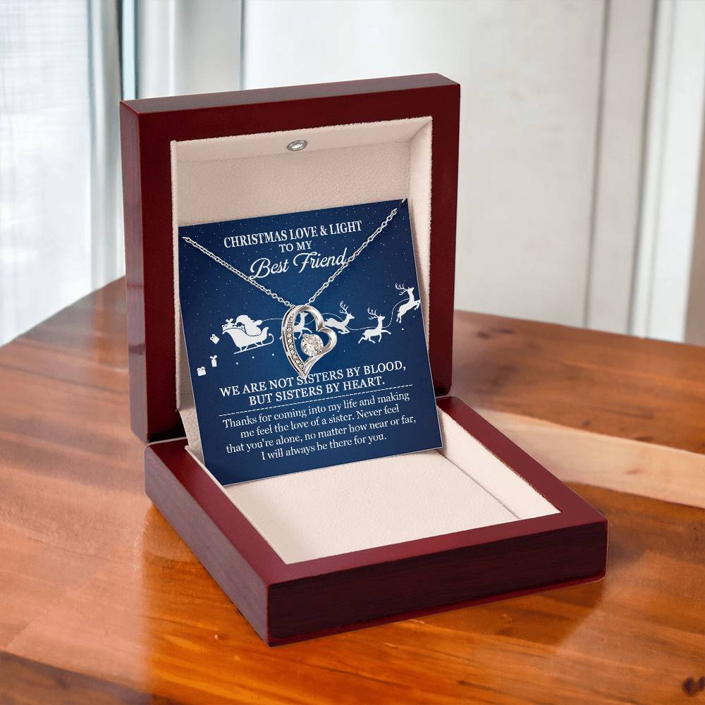 Best Friend Christmas Necklace – Sisters by Heart Gift, Holiday Heart Pendant with Message Card