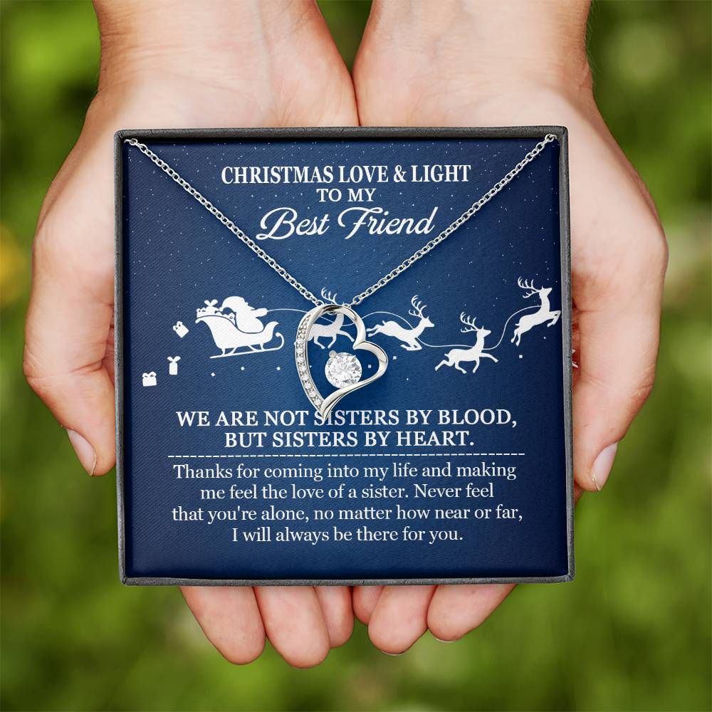 Best Friend Christmas Necklace – Sisters by Heart Gift, Holiday Heart Pendant with Message Card