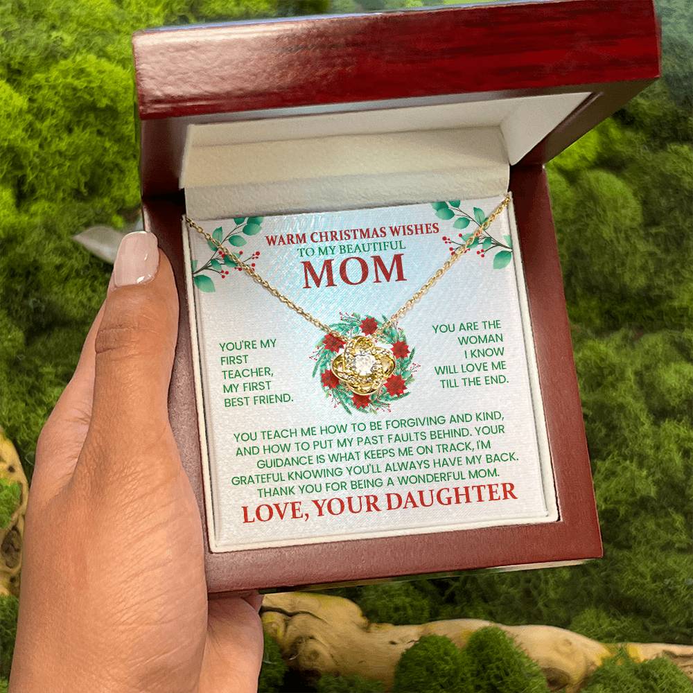 Christmas Necklace Gift for Mom from Daughter – Warm Christmas Wishes Message Card Jewelry | Holiday Gift for Mother