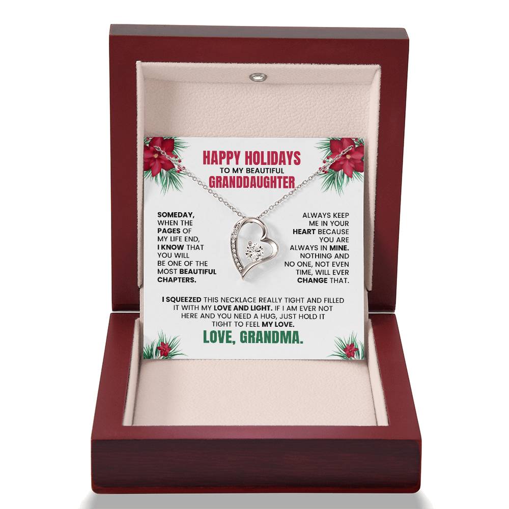 Happy Holidays Necklace for Granddaughter – Christmas Gift from Grandma with Heart Pendant & Message Card