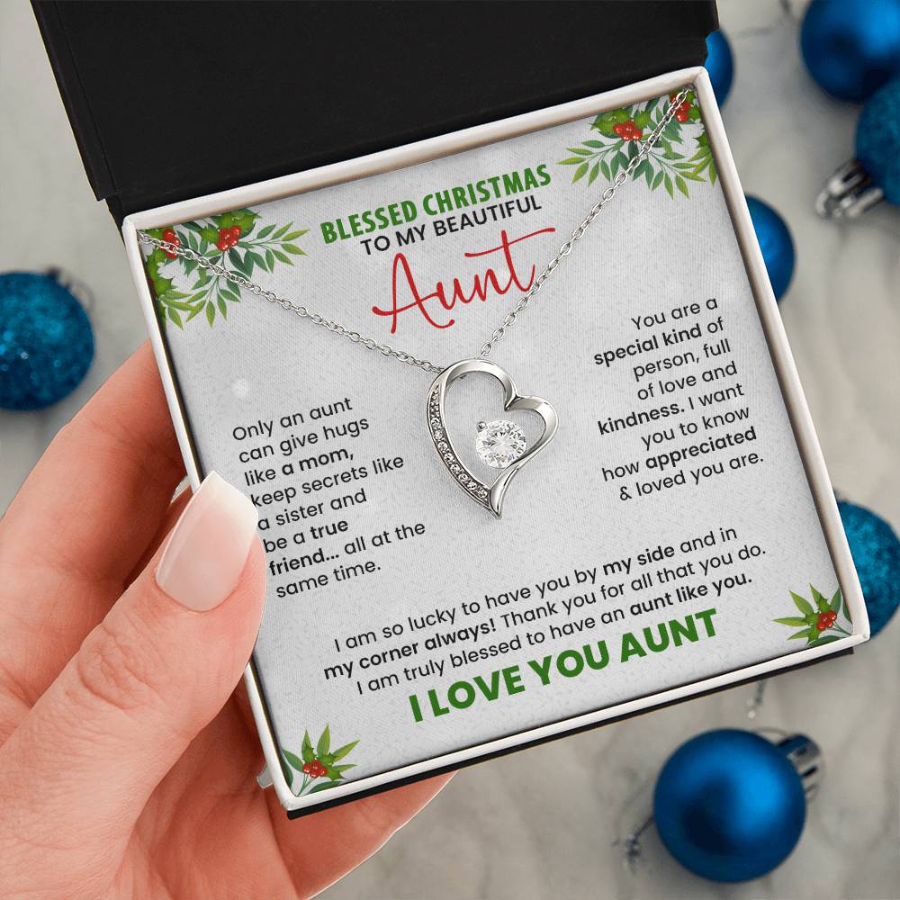 Christmas Necklace for Aunt – Blessed Christmas Message Card Gift, Heart Pendant Jewelry for Auntie