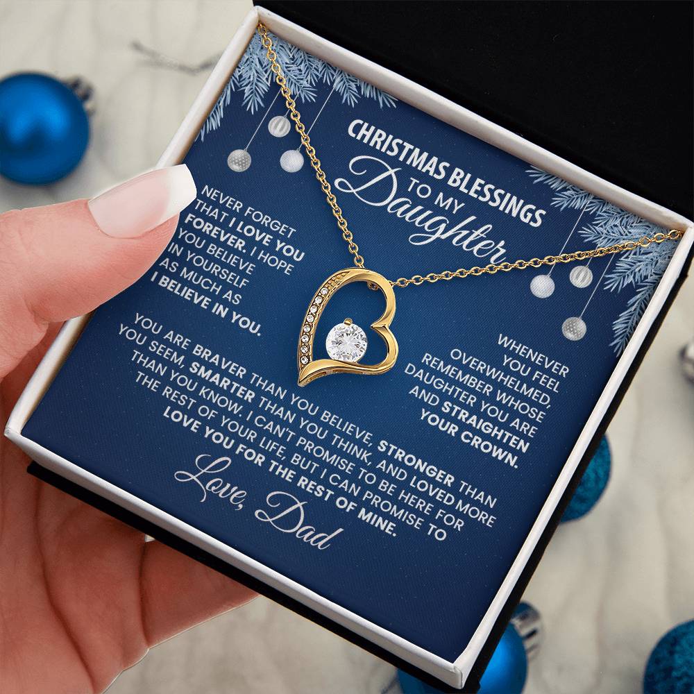 Christmas Blessings Daughter Necklace from Dad – Heart Pendant with Inspirational Message Card