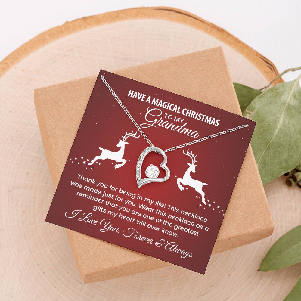 Christmas Necklace for Grandma – Magical Christmas Heart Pendant Gift with Message Card