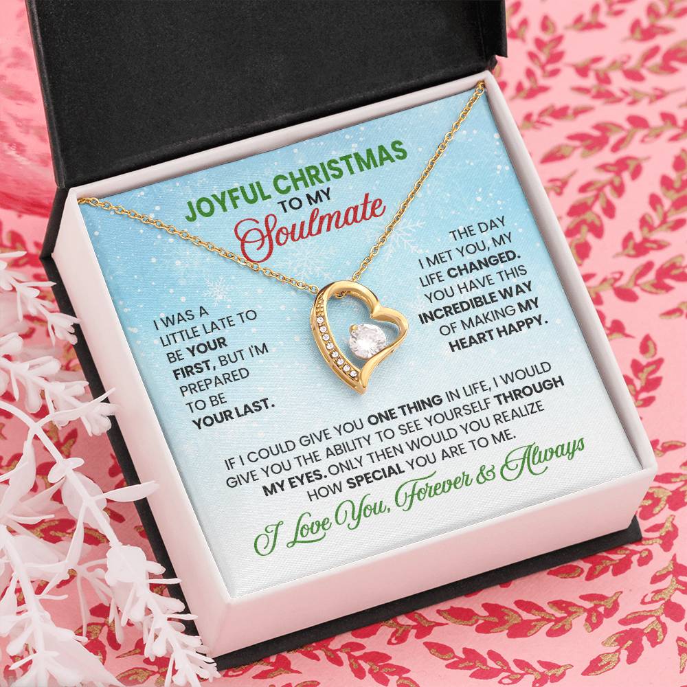 Joyful Christmas Soulmate Necklace – Gold Heart Pendant with Romantic Message Card