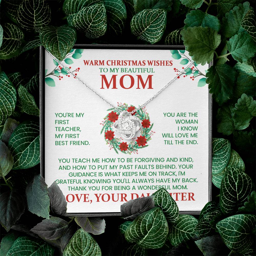 Christmas Necklace Gift for Mom from Daughter – Warm Christmas Wishes Message Card Jewelry | Holiday Gift for Mother