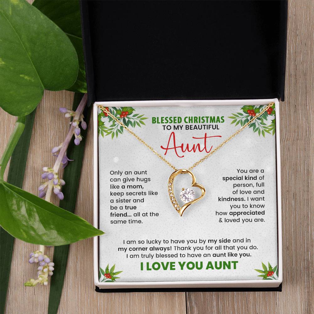 Christmas Necklace for Aunt – Blessed Christmas Message Card Gift, Heart Pendant Jewelry for Auntie