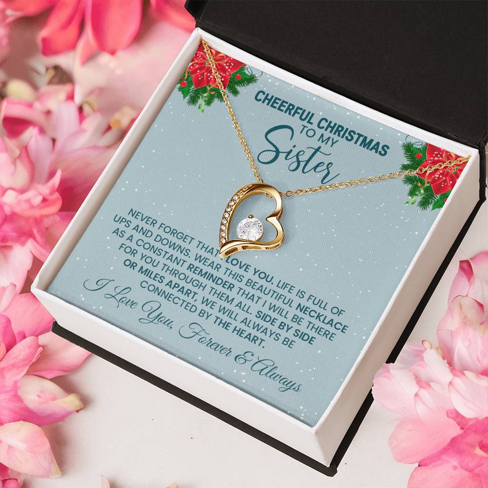 Christmas Necklace for Sister – Cheerful Christmas Message Card Gift, Heart Pendant Jewelry for Sisters