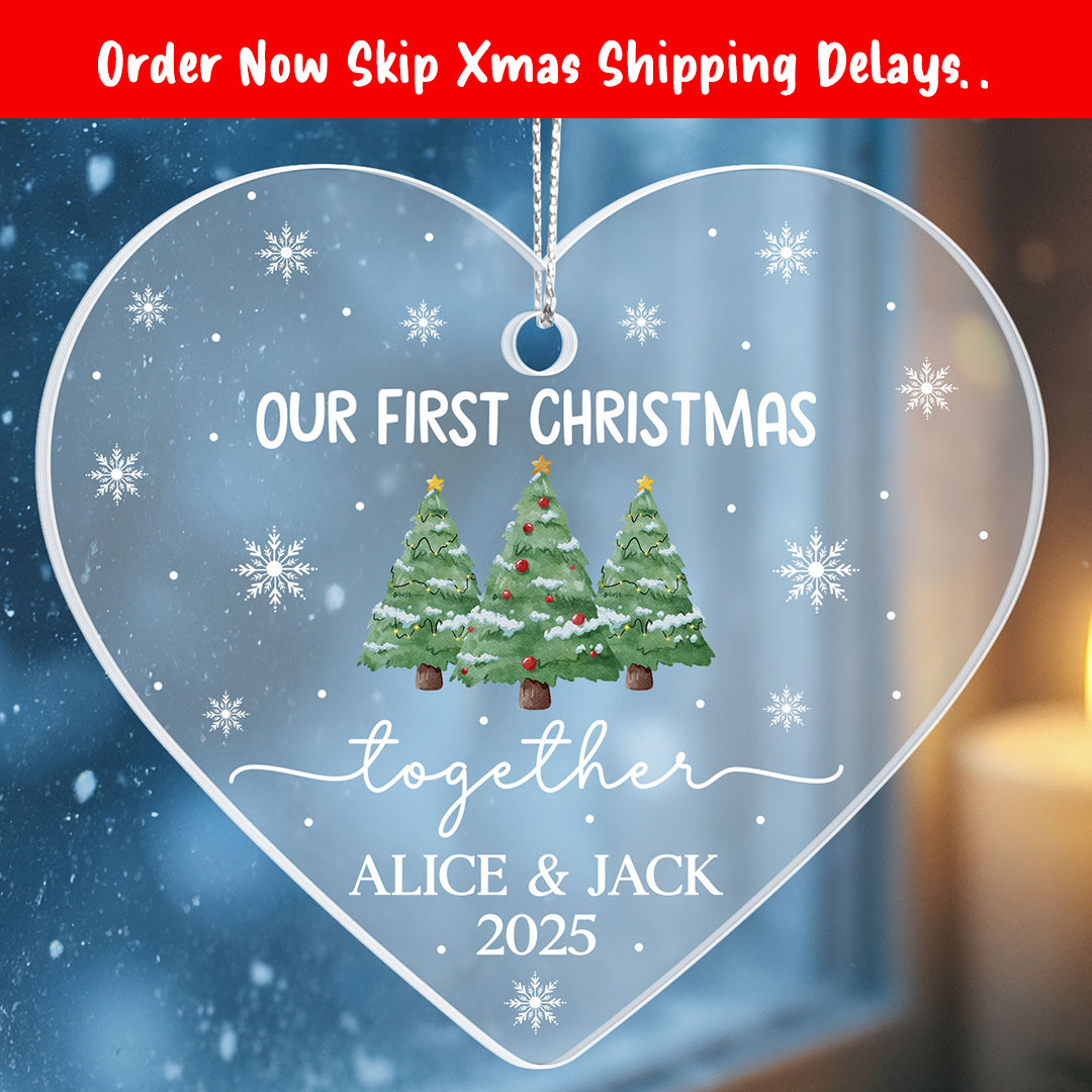 Personalized “Our First Christmas Together” Heart Ornament – Custom Couple Name & Year