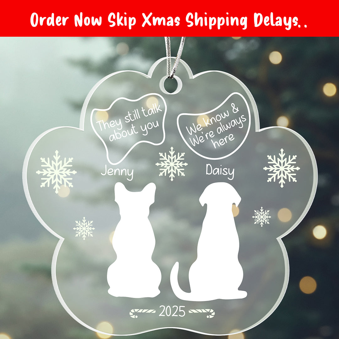 Personalized Pet Memorial Paw Ornament – Custom Dog Names (Acrylic Keepsake)