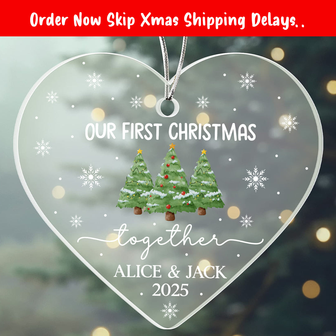 Personalized “Our First Christmas Together” Heart Ornament – Custom Couple Name & Year
