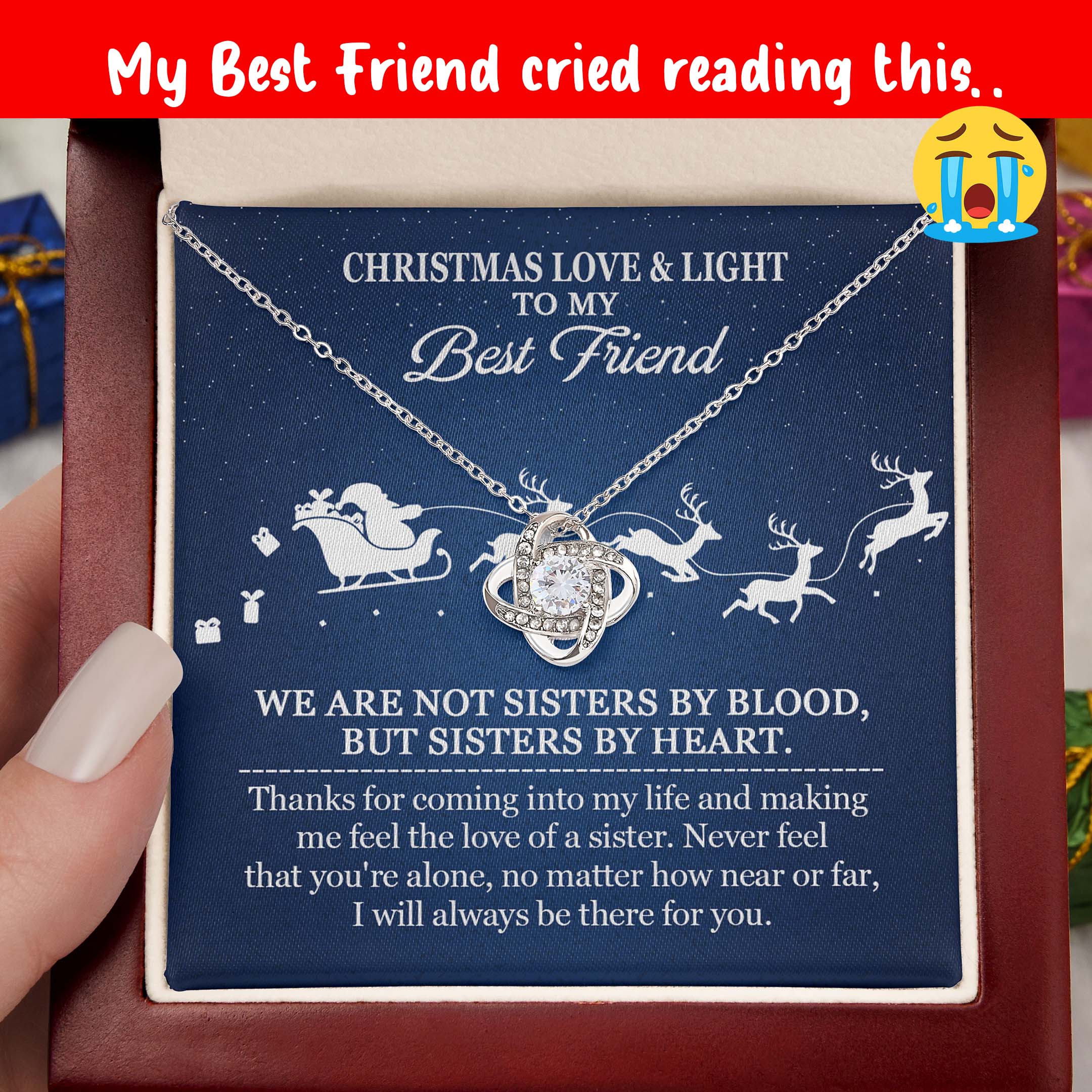 Christmas Best Friend Necklace – Sisters by Heart Knot Necklace with Message Card