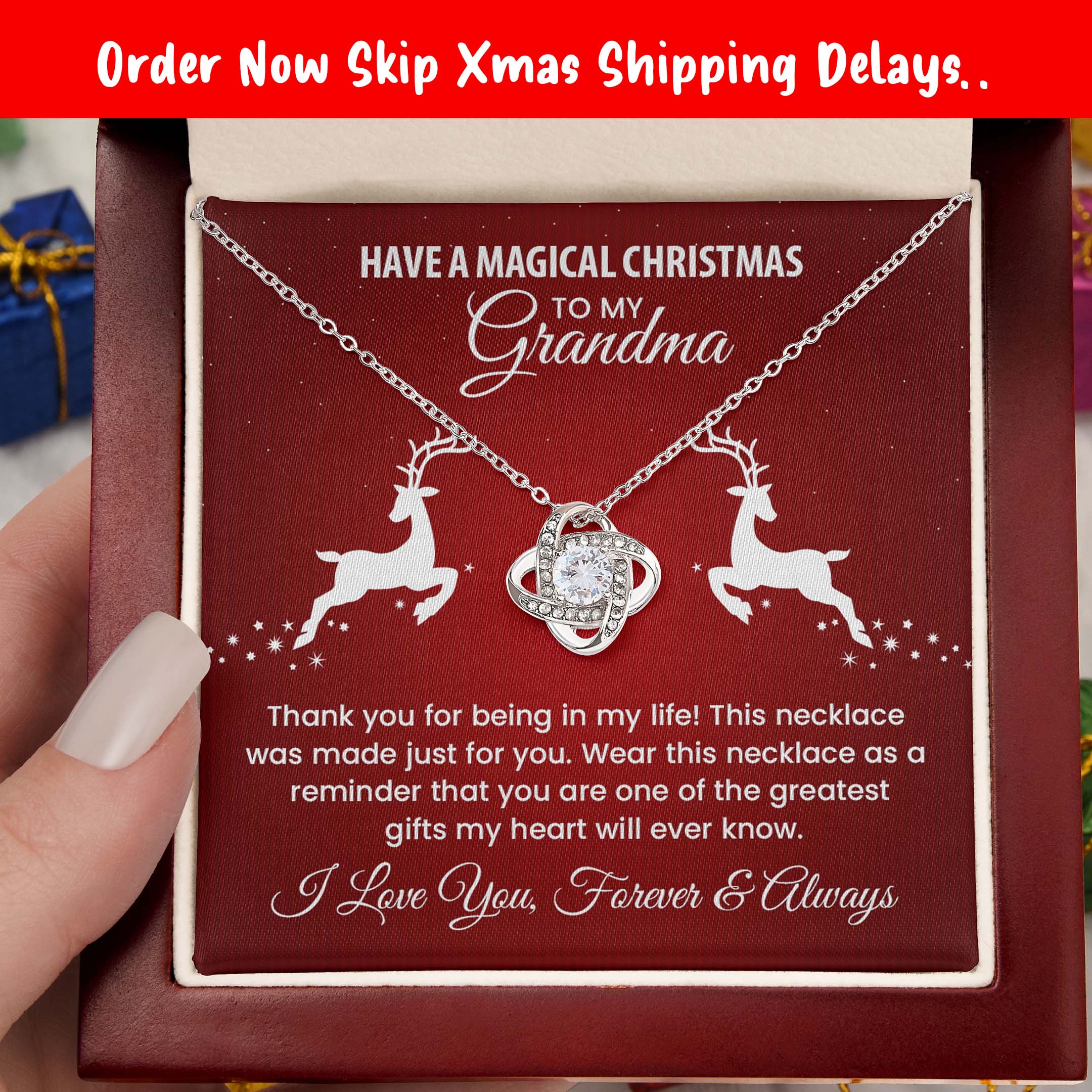 Magical Christmas Grandma Necklace – Holiday Knot Pendant with Heartfelt Message Card !