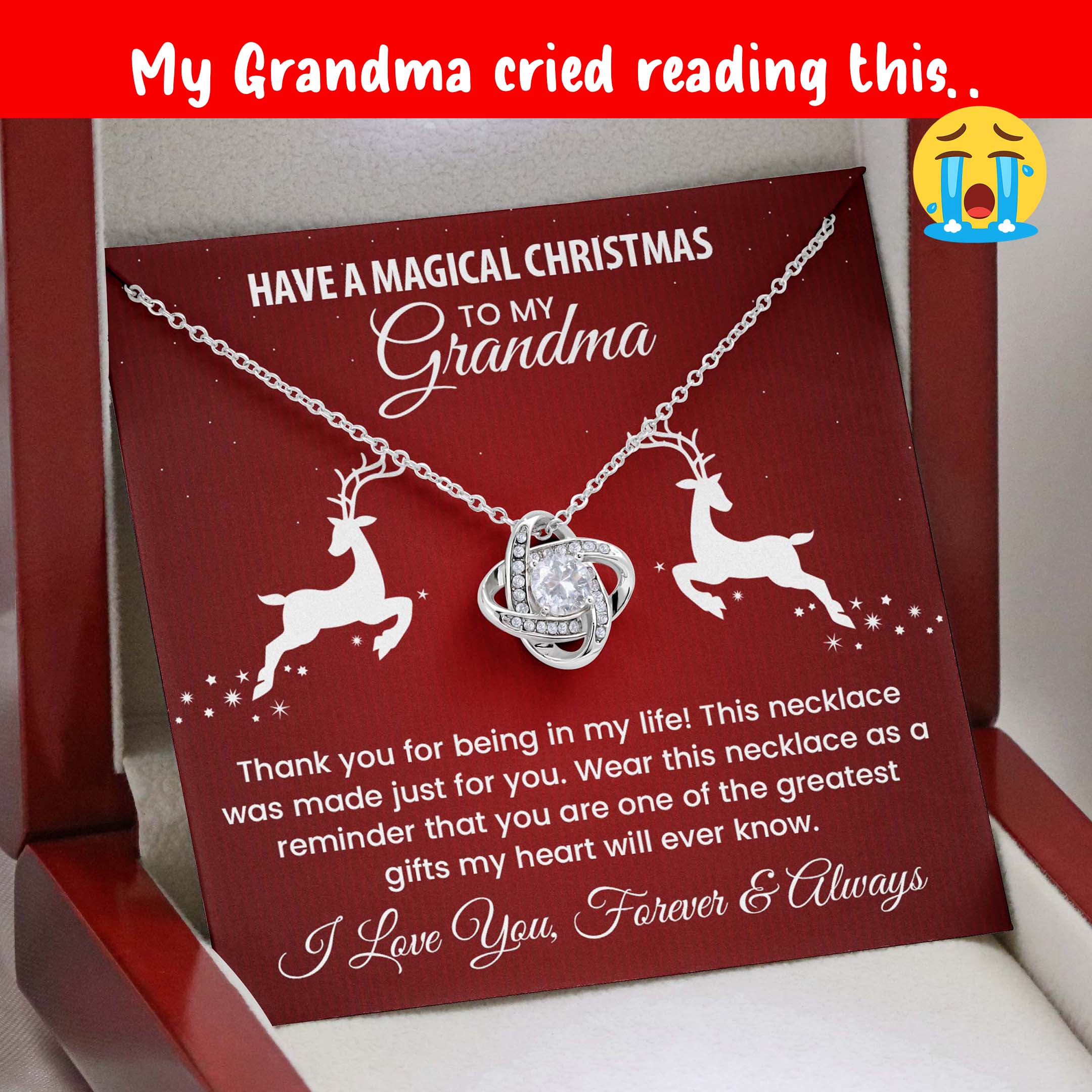Magical Christmas Grandma Necklace – Holiday Knot Pendant with Heartfelt Message Card !