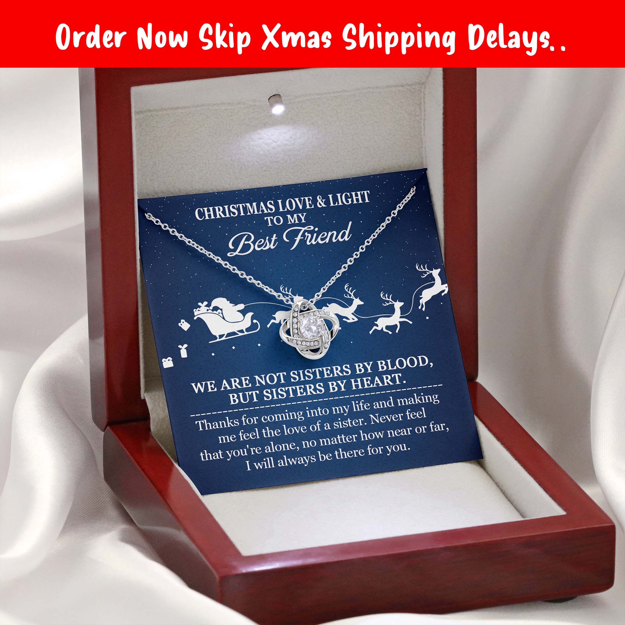 Christmas Best Friend Necklace – Sisters by Heart Knot Necklace with Message Card