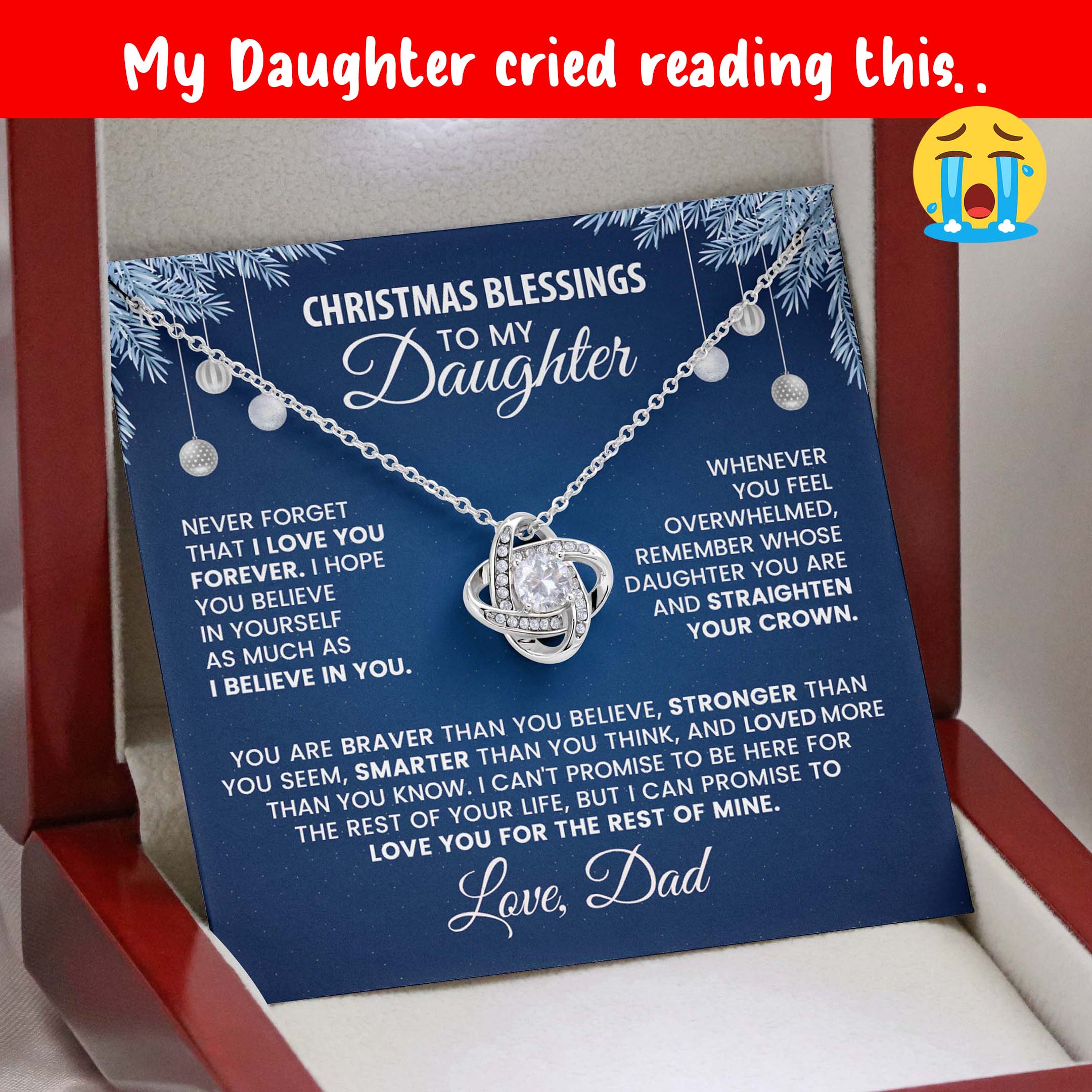 Christmas Blessings Necklace for Daughter from Dad – Heartfelt Holiday Gift with Inspirational Message Card