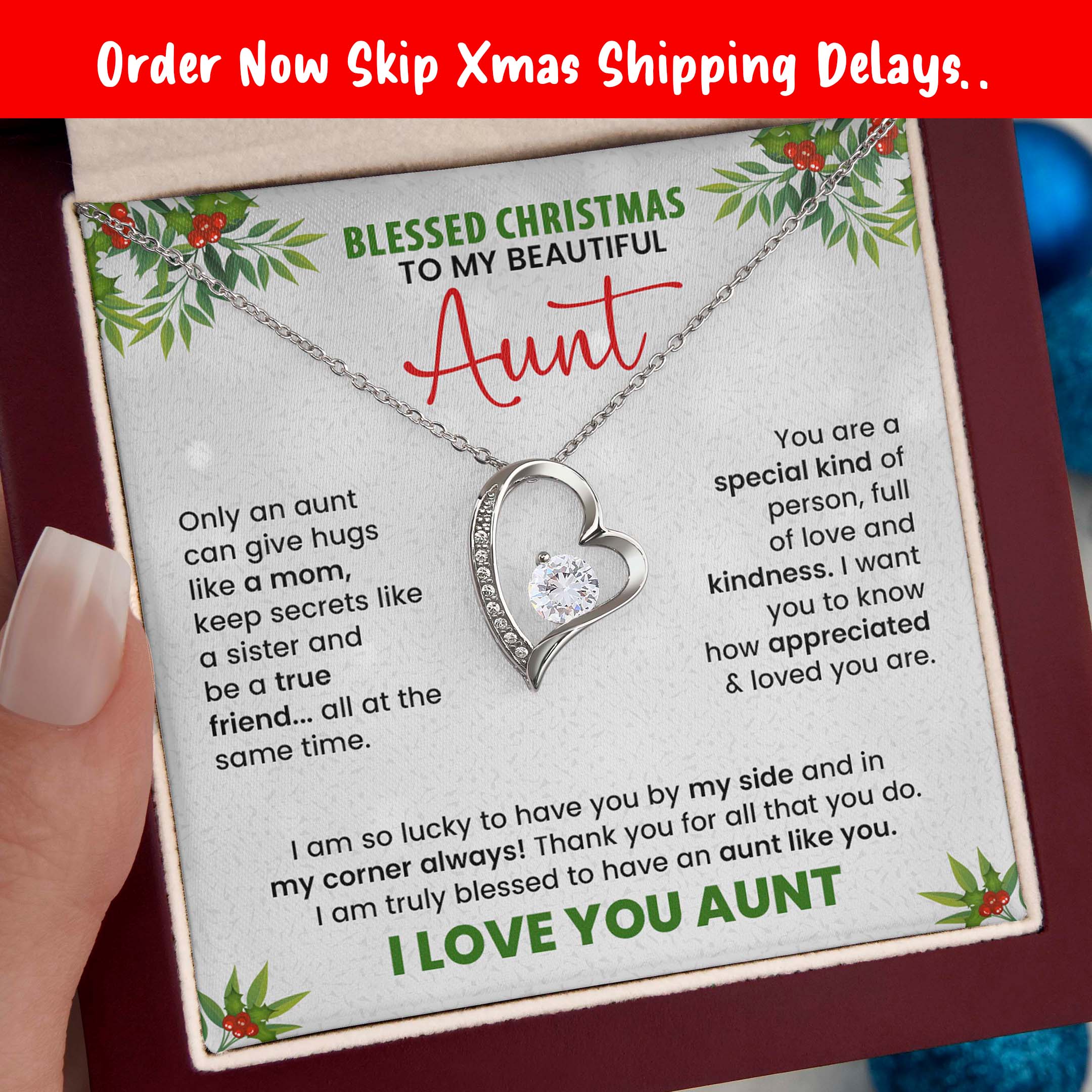Blessed Christmas aunt heart pendant