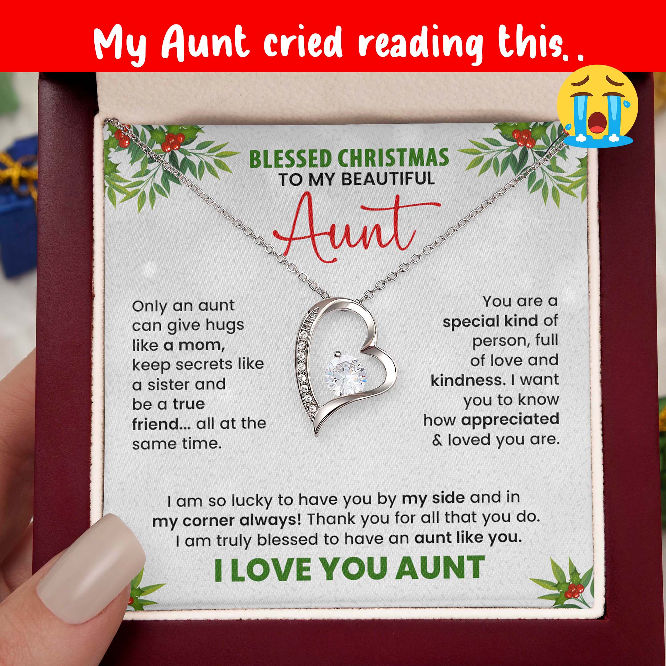 Christmas necklace gift for aunt with message card