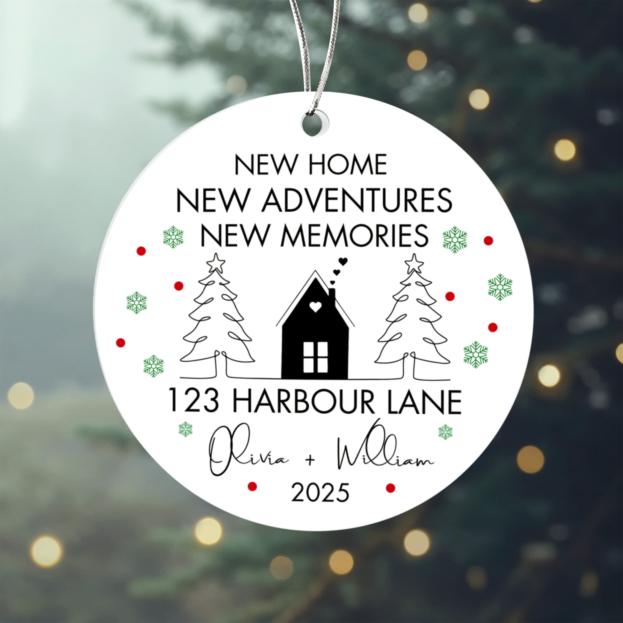 Personalized new home ornament with custom address