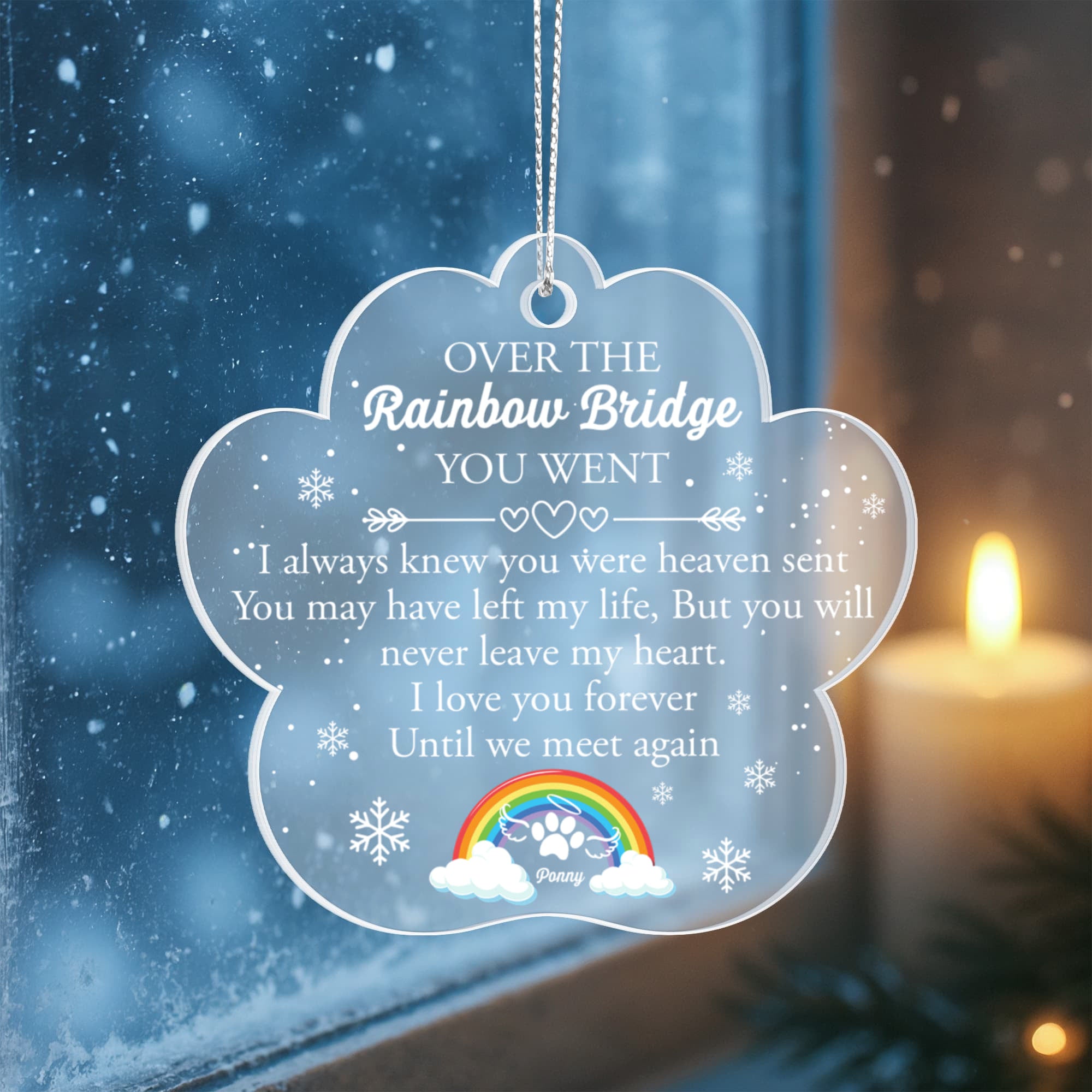 Pet remembrance ornament with heartfelt poem