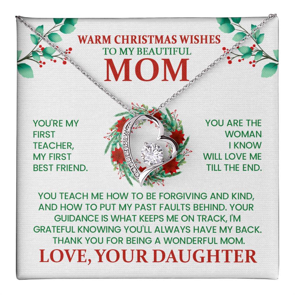 Warm Christmas Wishes Mom Necklace – Heart Pendant Christmas Gift from Daughter