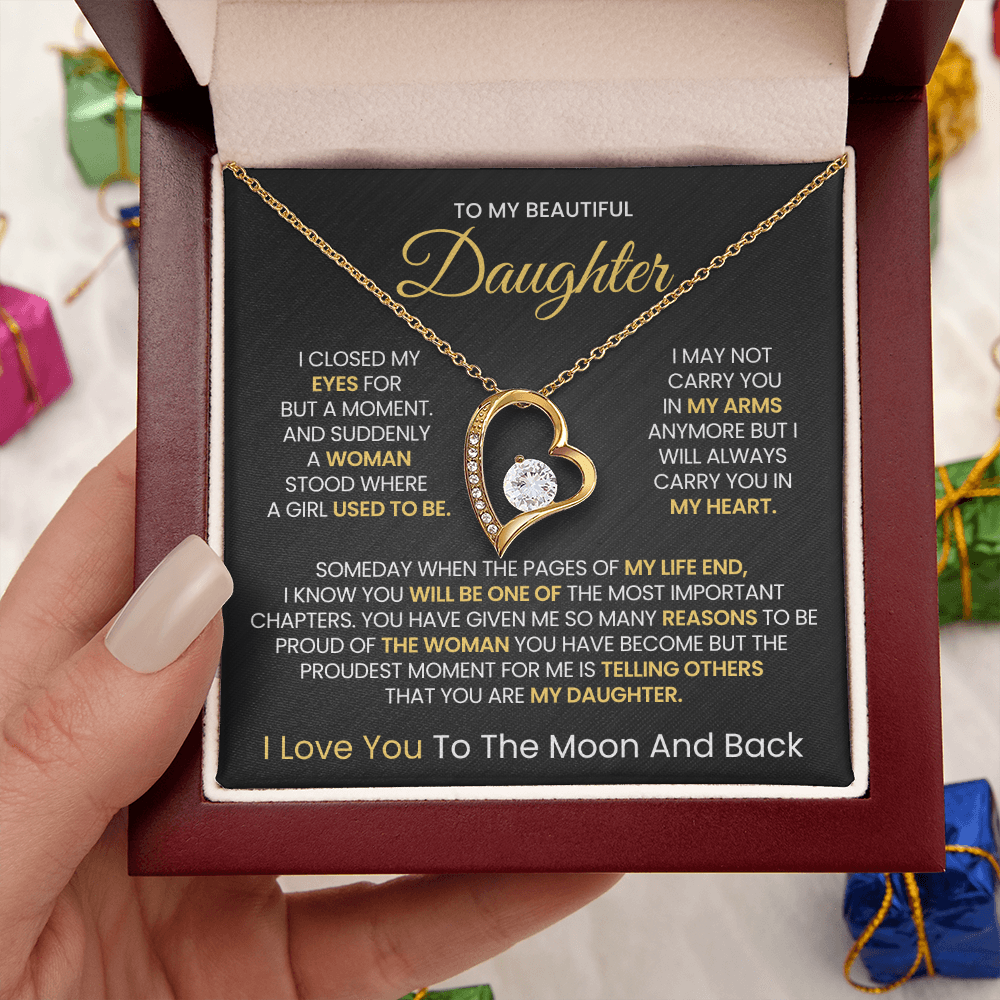 To My Beautiful daughter, I Love You To The Moon And Back- Forever Love Necklace!