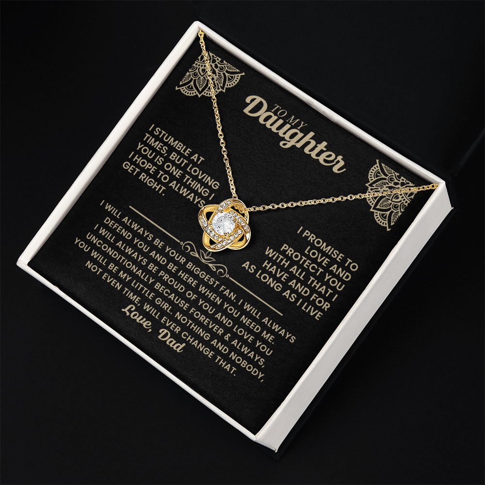 To My Daughter - I Promise To Love And Protect You Loveknot Necklace