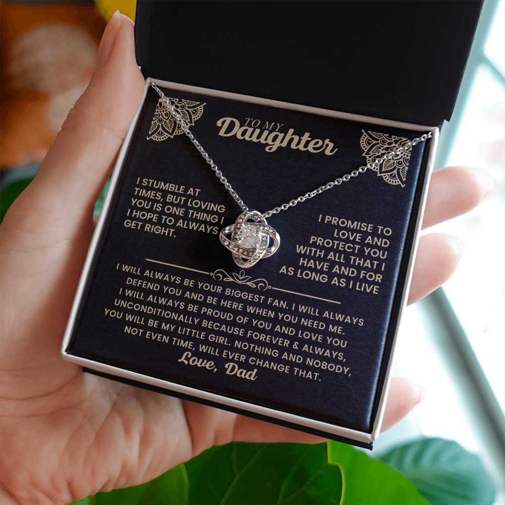 To My Daughter - I Promise To Love And Protect You Loveknot Necklace