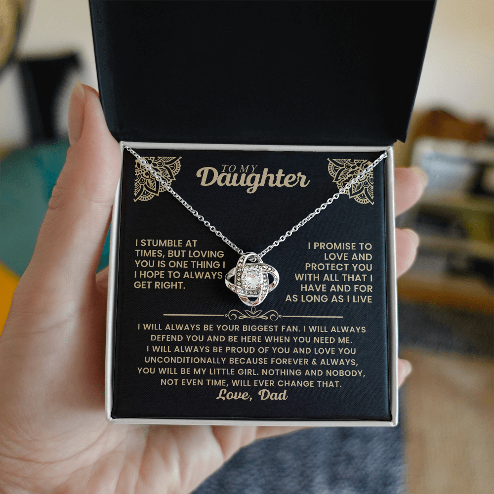 To My Daughter - I Promise To Love And Protect You Loveknot Necklace