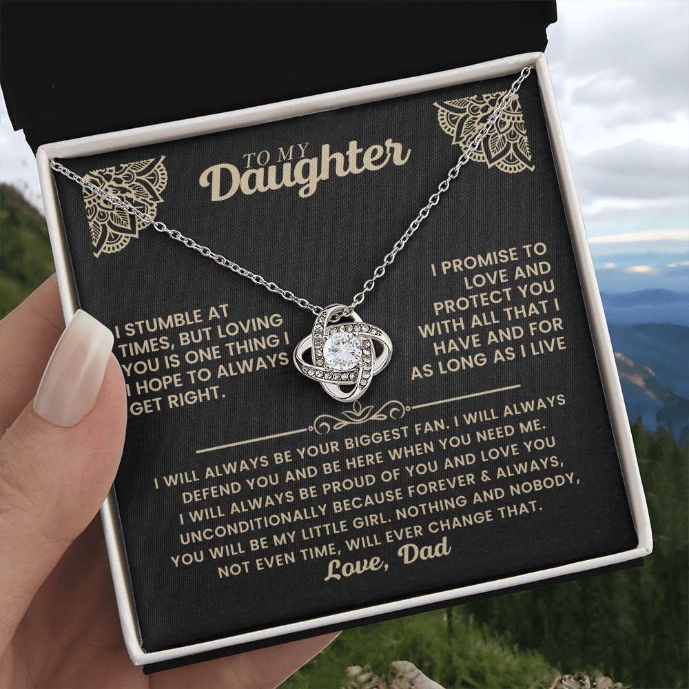 To My Daughter - I Promise To Love And Protect You Loveknot Necklace
