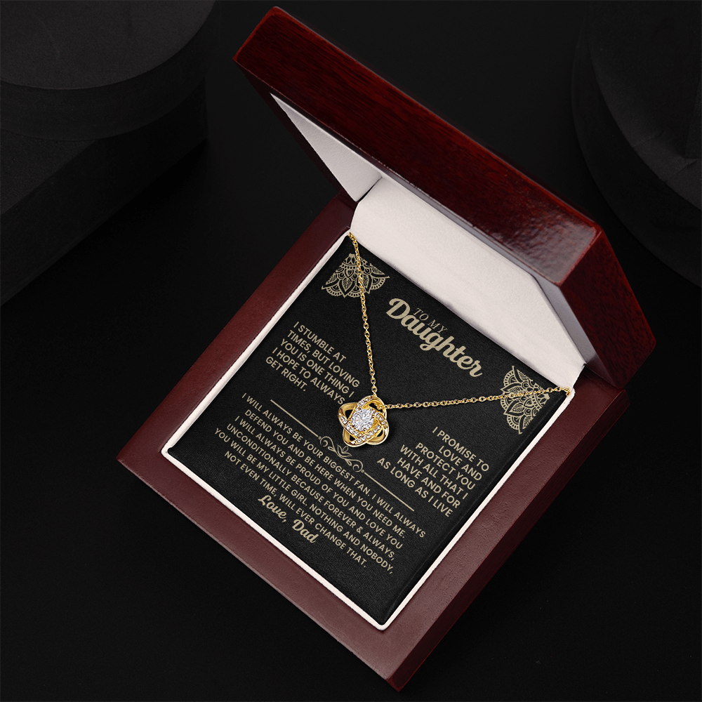 To My Daughter - I Promise To Love And Protect You Loveknot Necklace