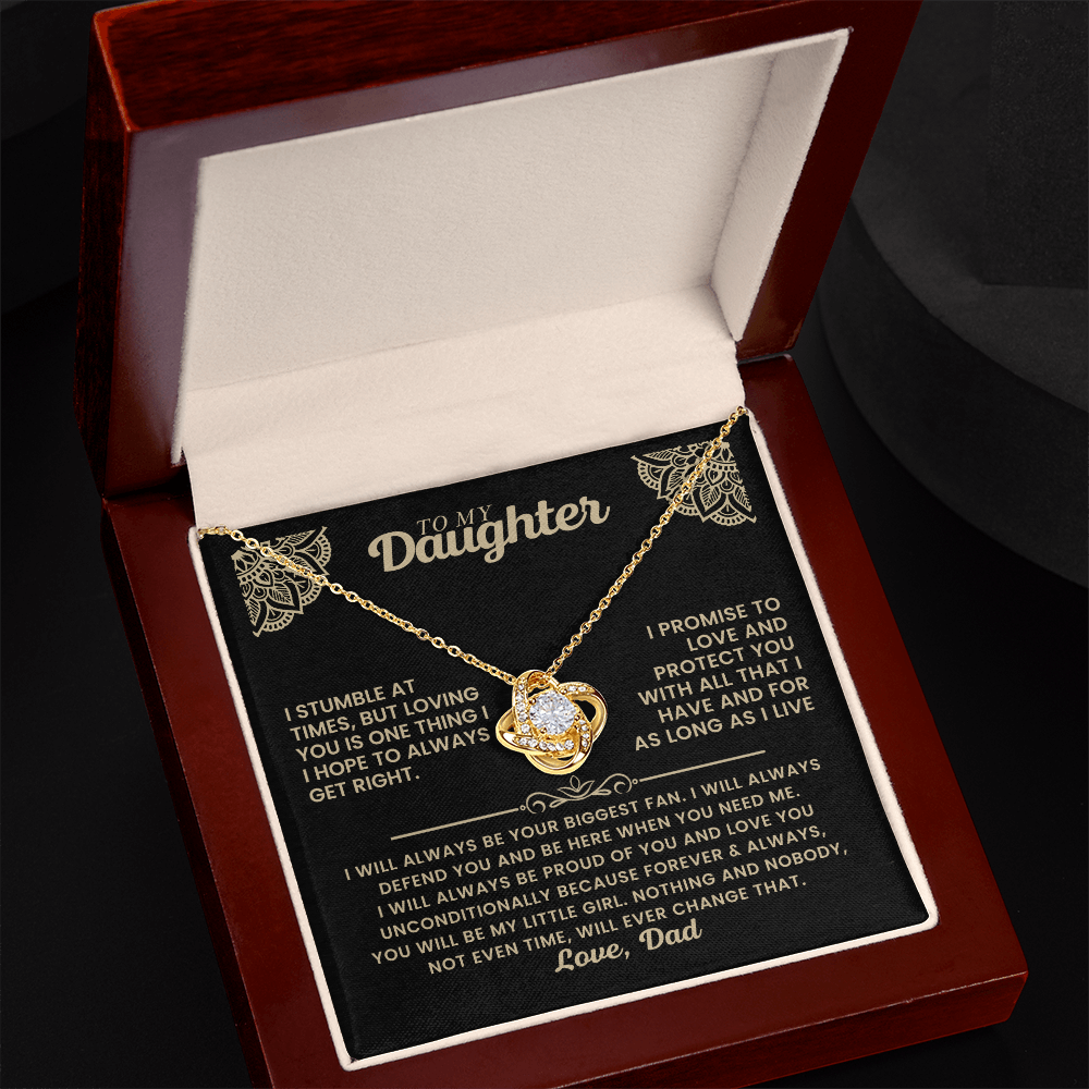 To My Daughter - I Promise To Love And Protect You Loveknot Necklace