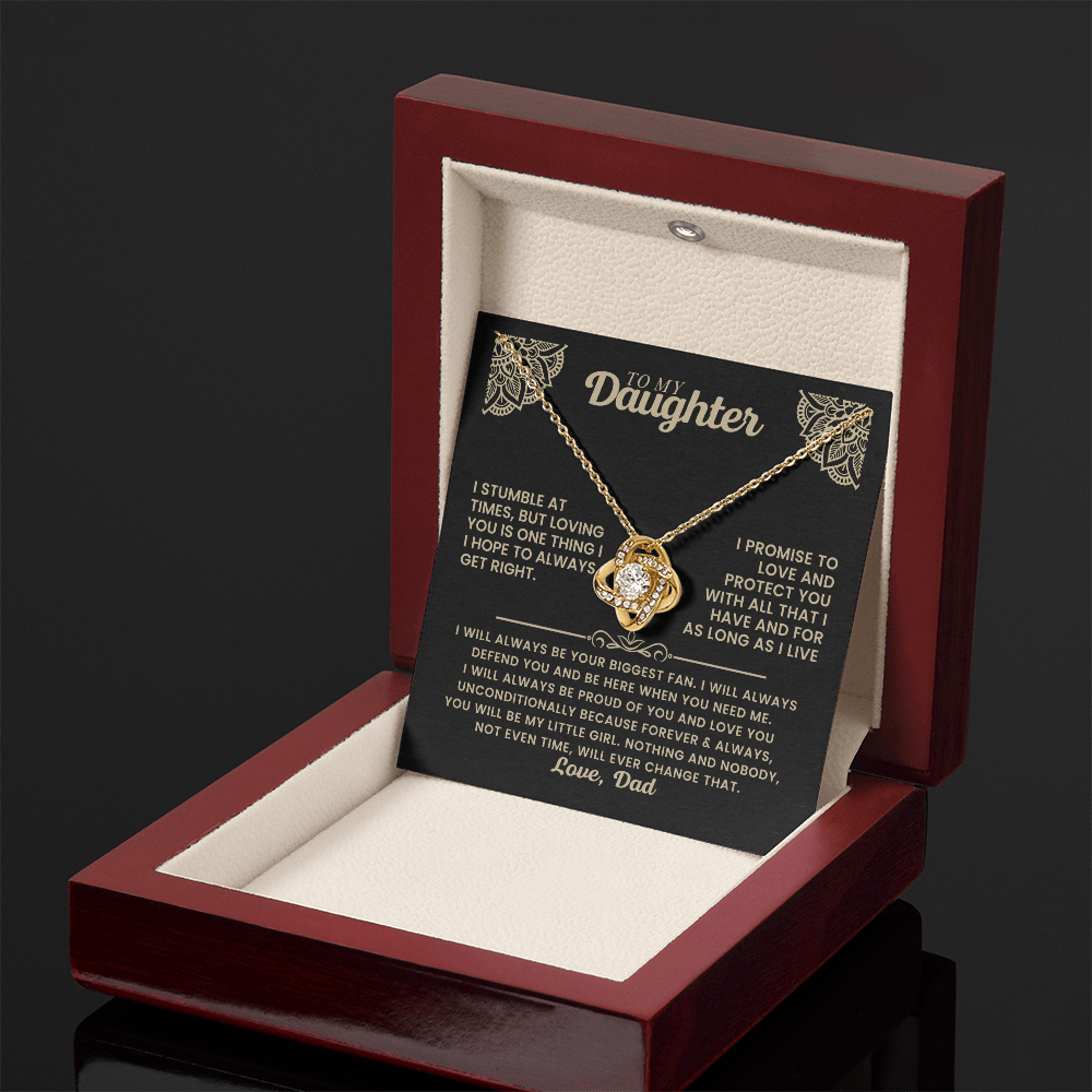 To My Daughter - I Promise To Love And Protect You Loveknot Necklace
