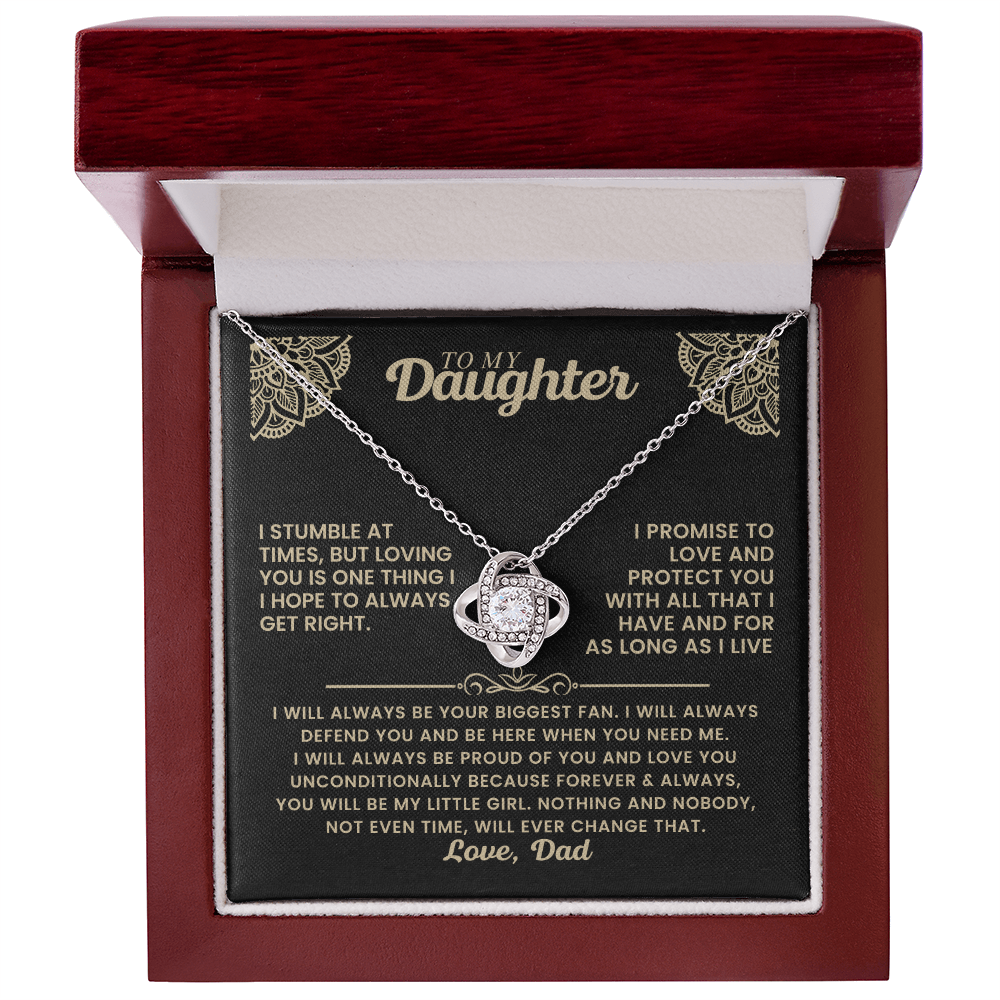 To My Daughter - I Promise To Love And Protect You Loveknot Necklace