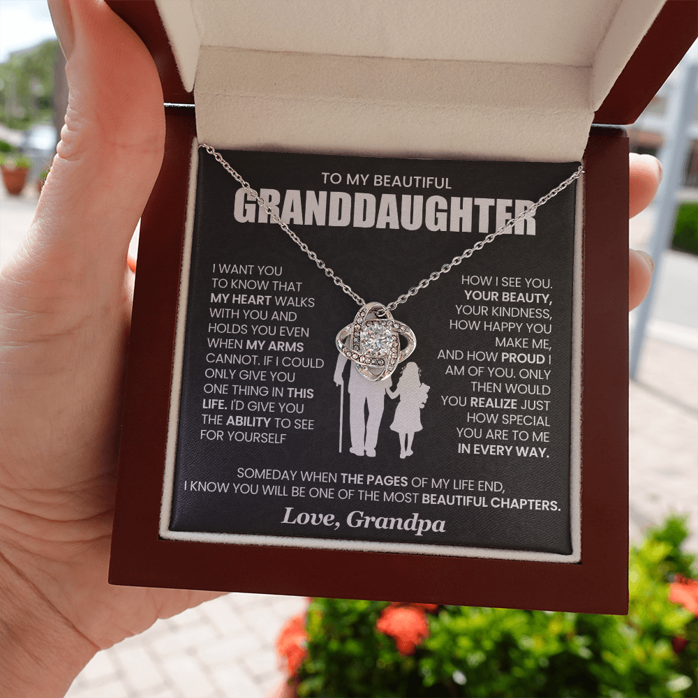 To My Granddaughter - From Grandpa - Love Knot Necklace!