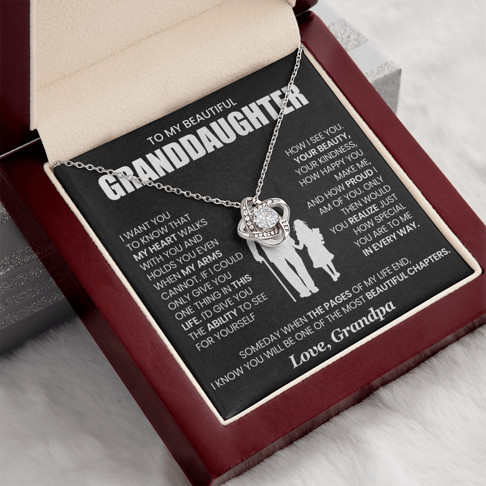 To My Granddaughter - From Grandpa - Love Knot Necklace!
