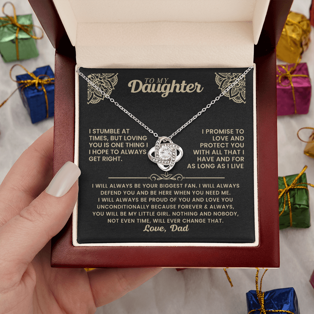 To My Daughter - I Promise To Love And Protect You Loveknot Necklace
