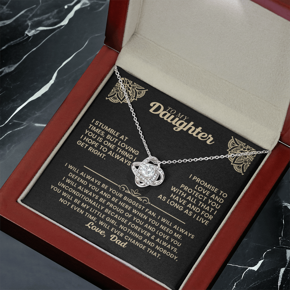 To My Daughter - I Promise To Love And Protect You Loveknot Necklace
