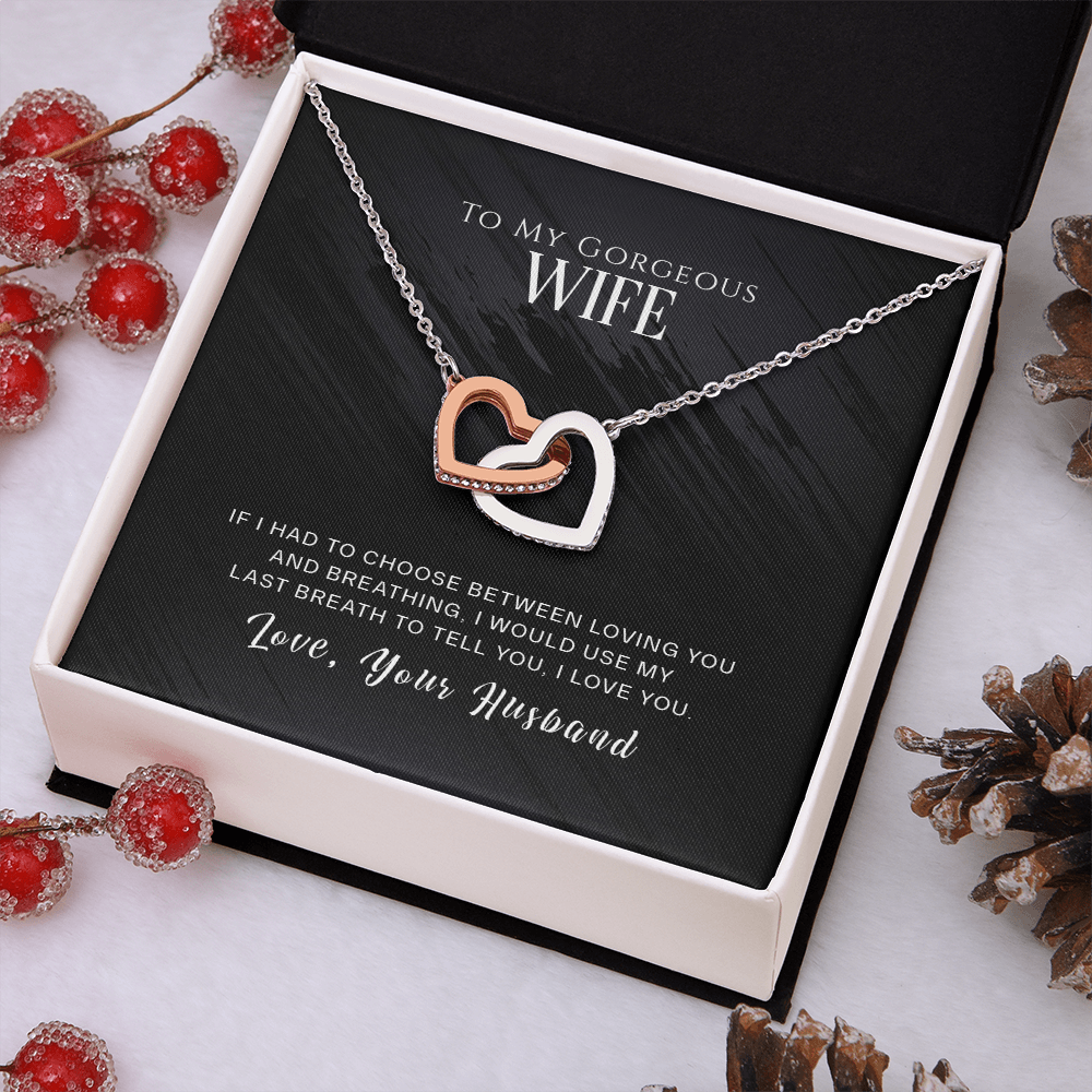 To My Gorgeous Wife Interlocking Hearts Necklace
