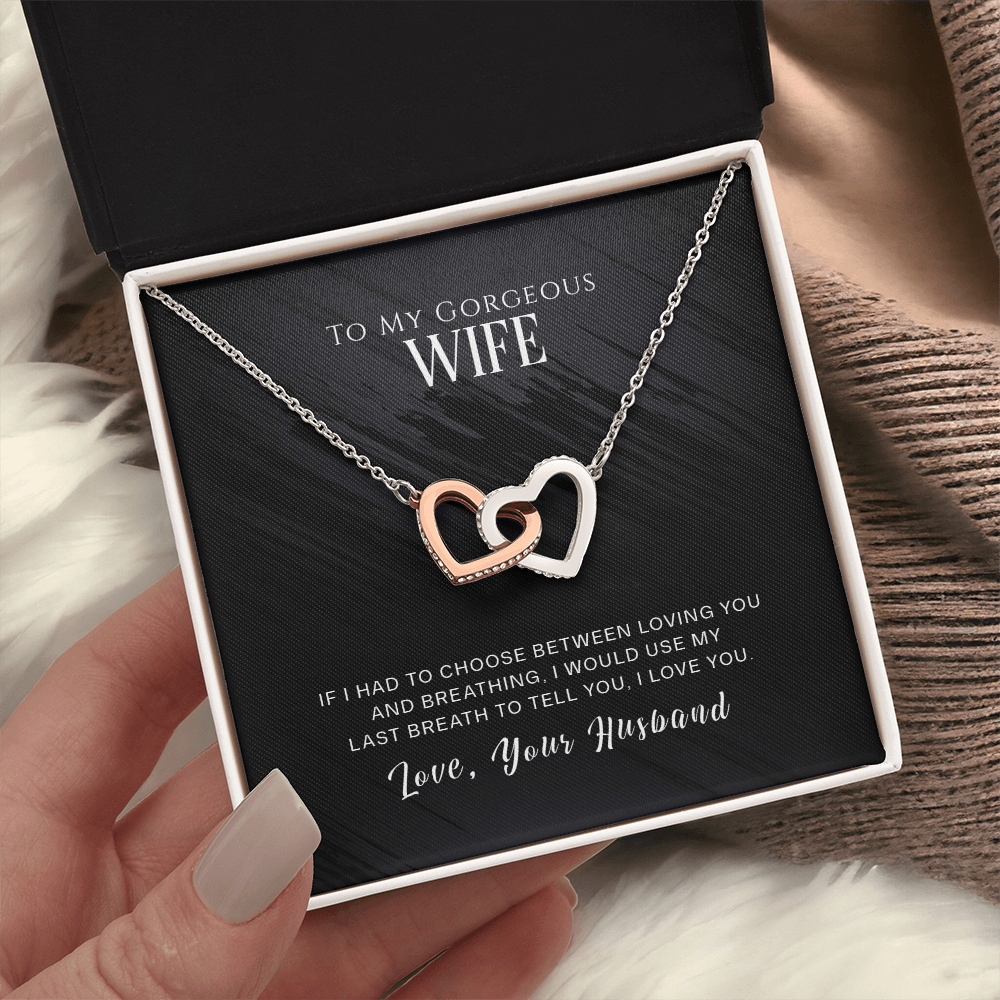 To My Gorgeous Wife Interlocking Hearts Necklace