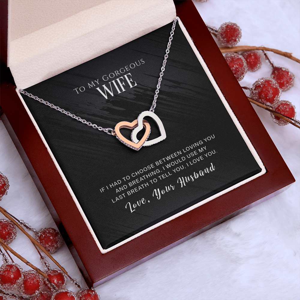 To My Gorgeous Wife Interlocking Hearts Necklace