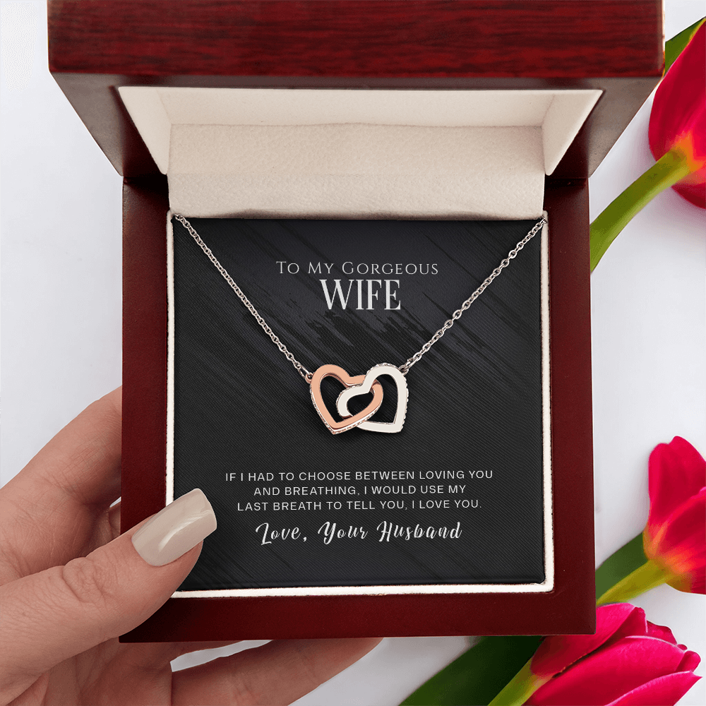 To My Gorgeous Wife Interlocking Hearts Necklace